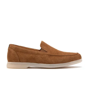 Pantofi loafer de piele intoarsa cu varf rotund, Caramel