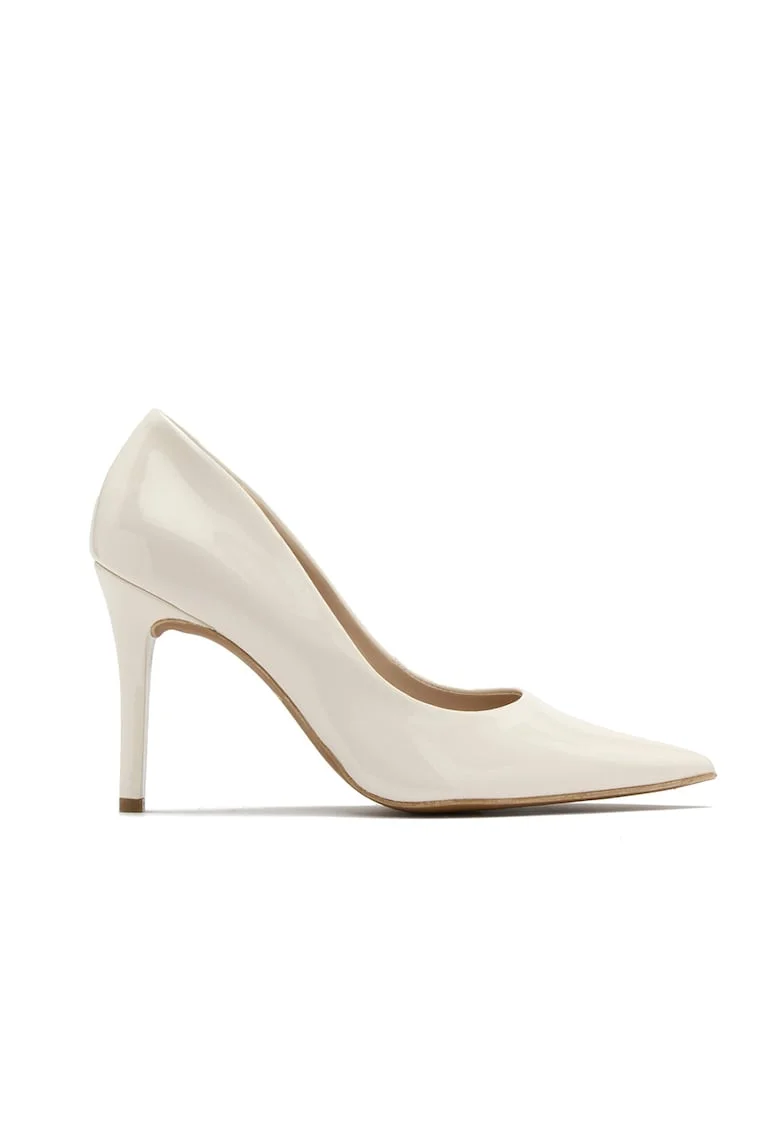 Pantofi de piele lacuita cu toc stiletto, Crem
