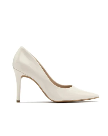 Pantofi de piele lacuita cu toc stiletto, Crem