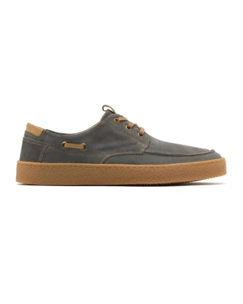 Pantofi boat de piele si piele intoarsa, Gri inchis