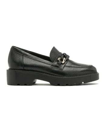 Pantofi loafer de piele cu detalii lant, Auriu/Negru