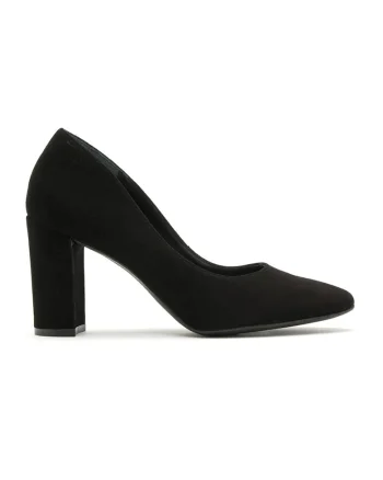 Pantofi de piele intoarsa cu toc masiv Anett, Negru