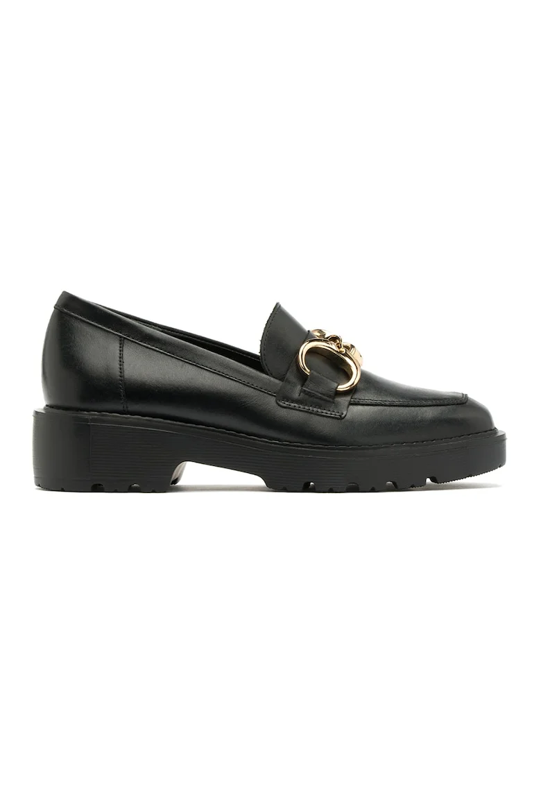 Pantofi loafer de piele cu detalii lant, Auriu/Negru