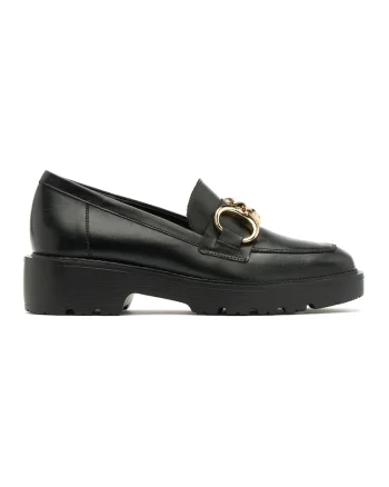 Pantofi loafer de piele cu detalii lant, Auriu/Negru