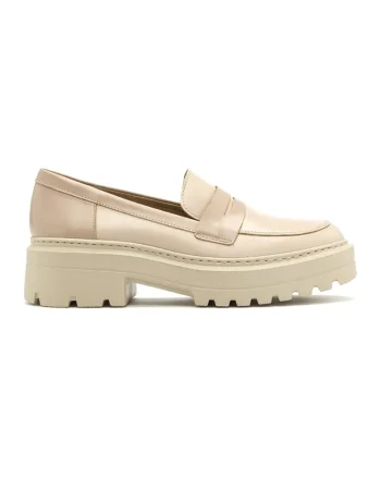 Pantofi loafer de piele cu aspect masiv, Bej
