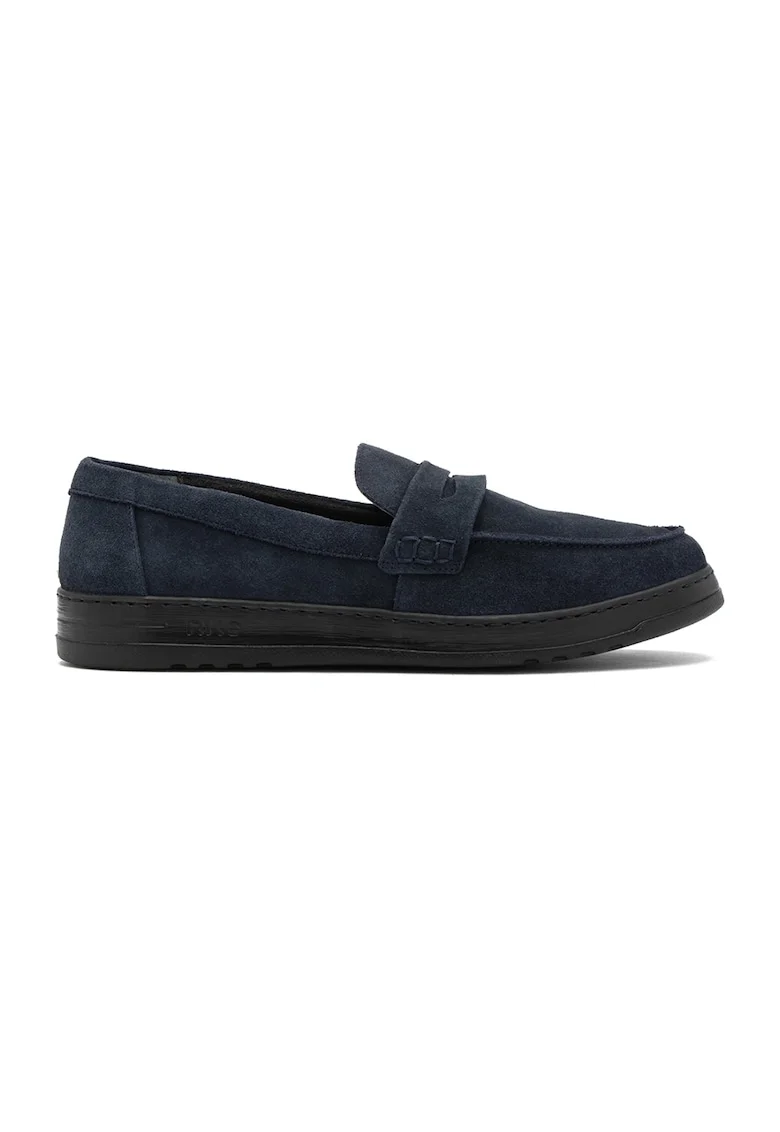 Pantofi loafer de piele intoarsa cu varf rotund, Albastru inchis