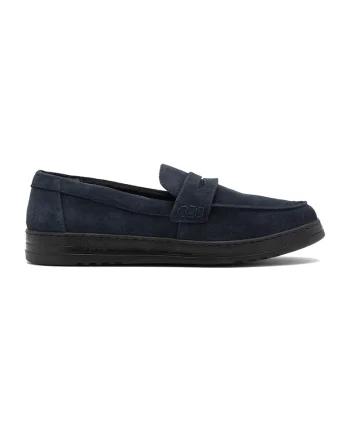Pantofi loafer de piele intoarsa cu varf rotund, Albastru inchis