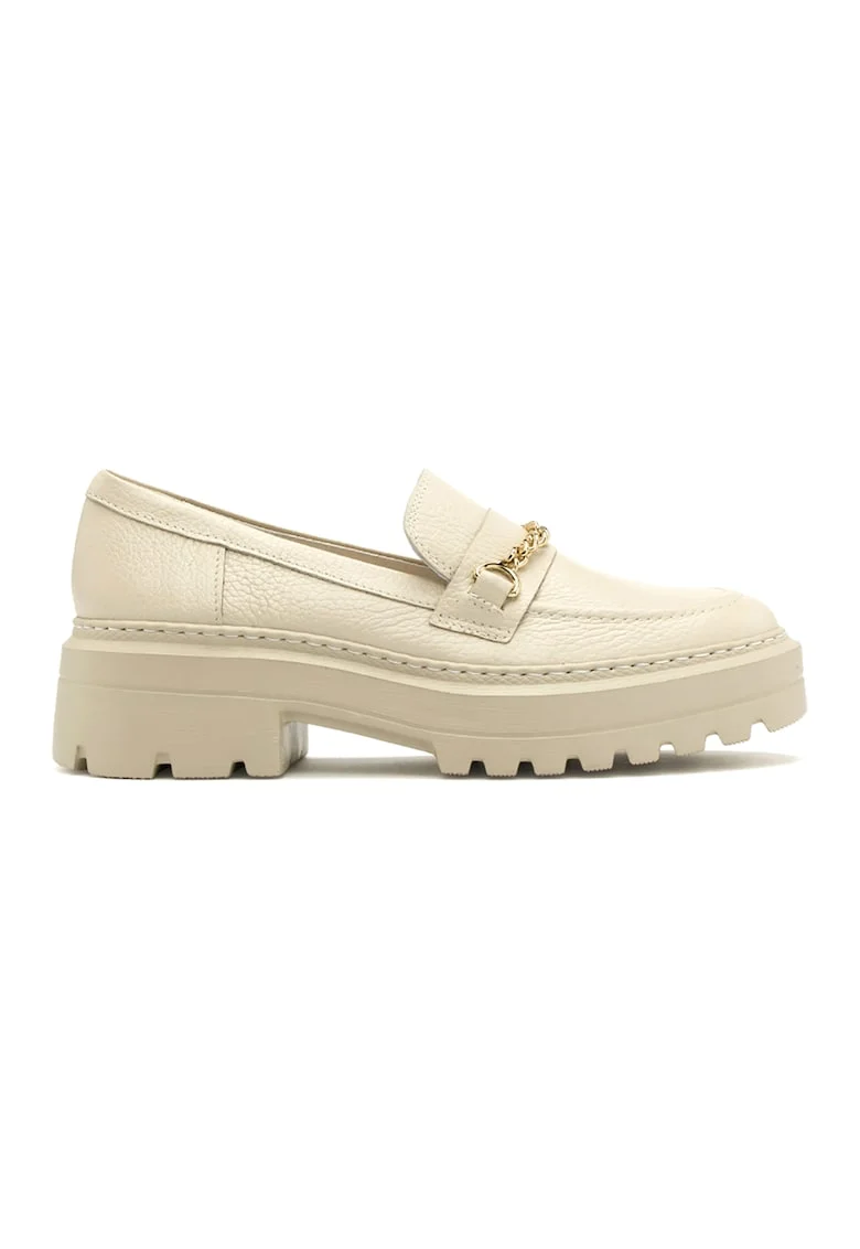 Pantofi loafer de piele cu detaliu metalic Pauline, Auriu/Crem