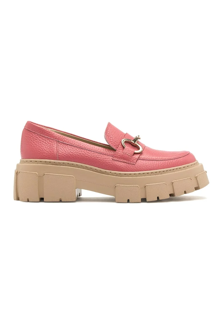 Pantofi loafer de piele cu detaliu metalic Pauline, Auriu/Roz aprins