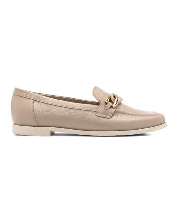 Pantofi loafer de piele cu detalii lant, Auriu/Bej inchis