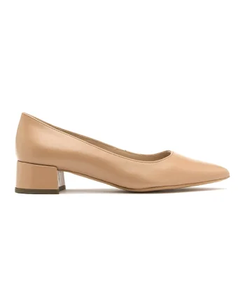 Pantofi de piele intoarsa cu toc masiv Elizabeth, Bej inchis