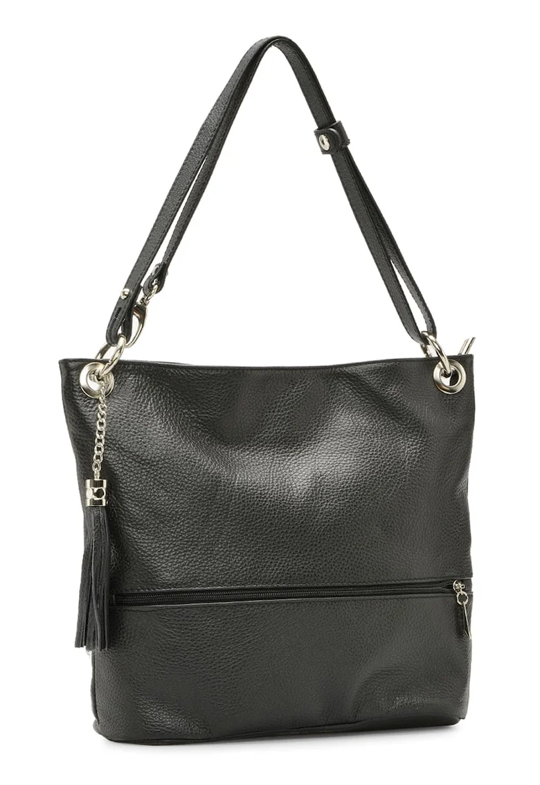 Geanta tote de piele cu canafi, Negru