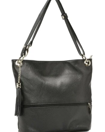 Geanta tote de piele cu canafi, Negru