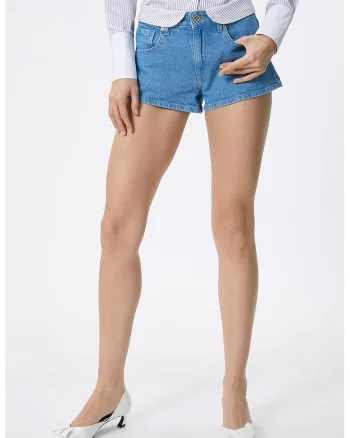 Pantaloni scurti de denim cu talie medie, Albastru
