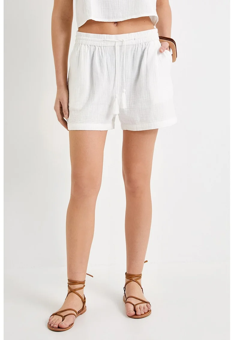 Pantaloni scurti din muslin cu snur de ajustare, Alb