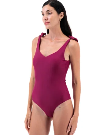 Costum de baie intreg cu decolteu in V, Violet tyrian