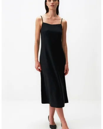 Rochie midi din amestec de in, Negru