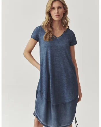 Rochie midi cu decolteu in V, Albastru inchis
