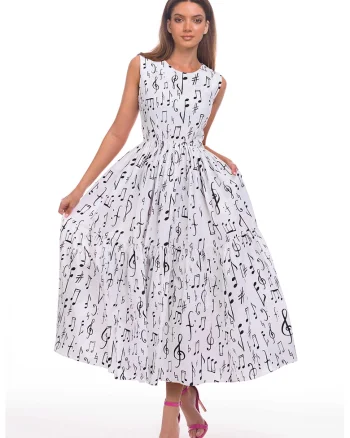 Rochie evazata fara maneci cu buzunare laterale, Negru/Alb optic