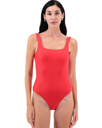 Costum de baie intreg cu model uni, Coral