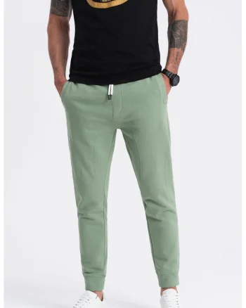Pantaloni de trening cu croiala conica si snur de ajustare, Verde feriga