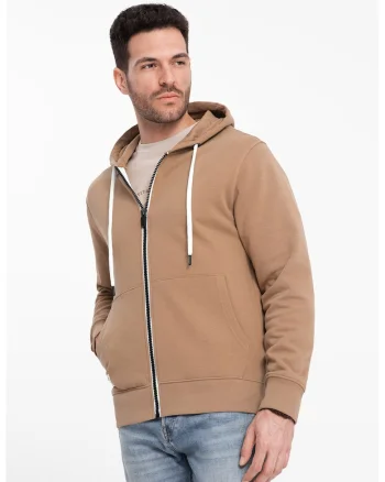 Hanorac cu fermoar si buzunare laterale, Maro camel