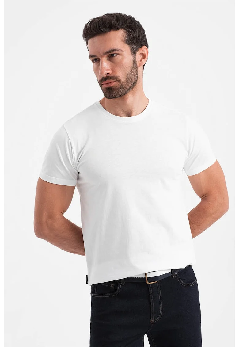 Tricou uni cu decolteu la baza gatului, Alb murdar