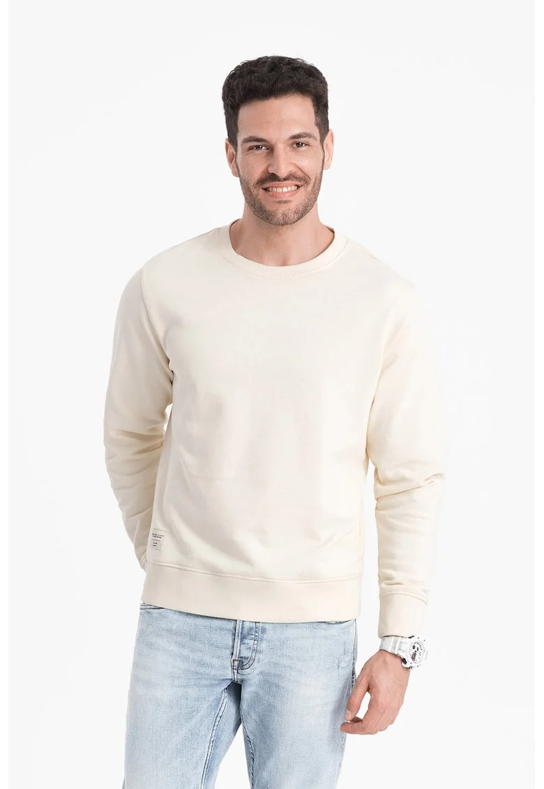Bluza de trening din bumbac cu decolteu la baza gatului, Crem