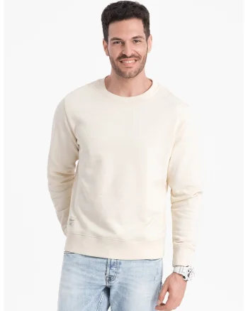 Bluza de trening din bumbac cu decolteu la baza gatului, Crem