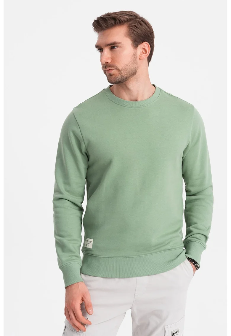 Bluza de trening din bumbac cu decolteu la baza gatului, Verde fistic