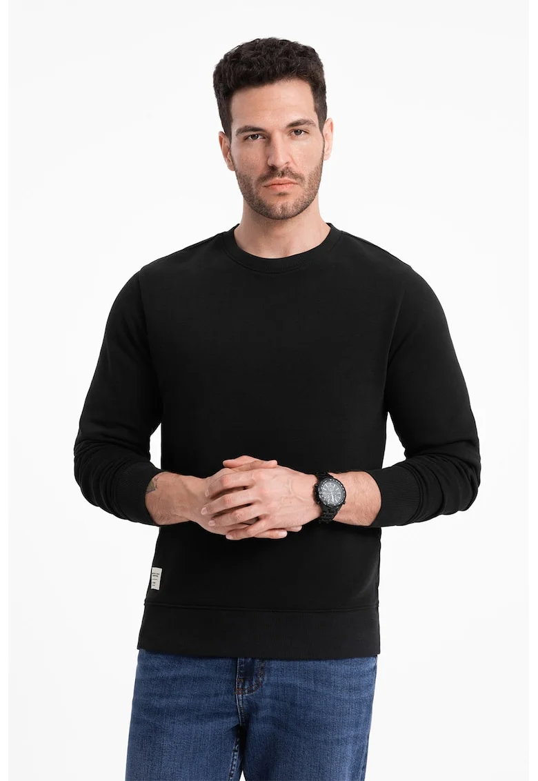 Bluza de trening din bumbac cu decolteu la baza gatului, Negru