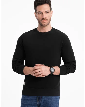 Bluza de trening din bumbac cu decolteu la baza gatului, Negru