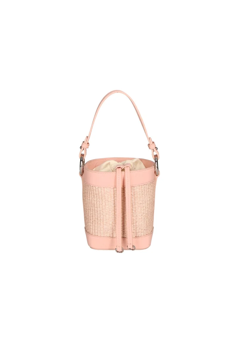 Geanta bucket de paie si piele, Roz