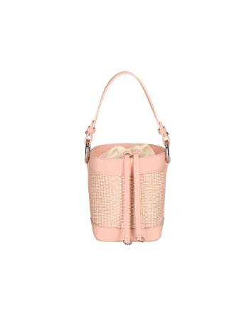 Geanta bucket de paie si piele, Roz
