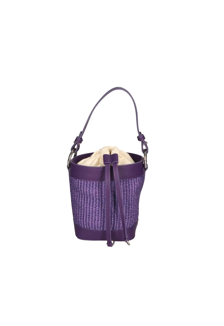 Geanta bucket de paie si piele, Violet