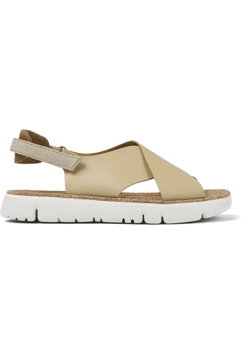 Sandale de piele cu insertii textile Oruga, Bej
