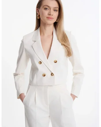Sacou crop cu doua randuri de nasturi si revere decupate, Alb