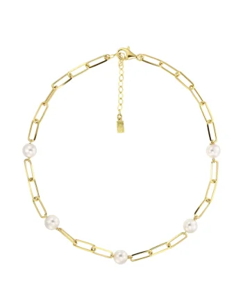 Colier placat cu aur de 14K si decorat cu perle sintetice, Auriu