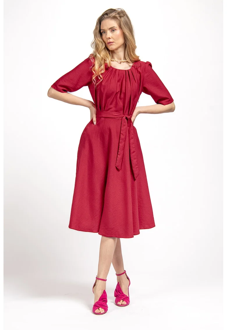 Rochie midi evazata Sakia, Rosu