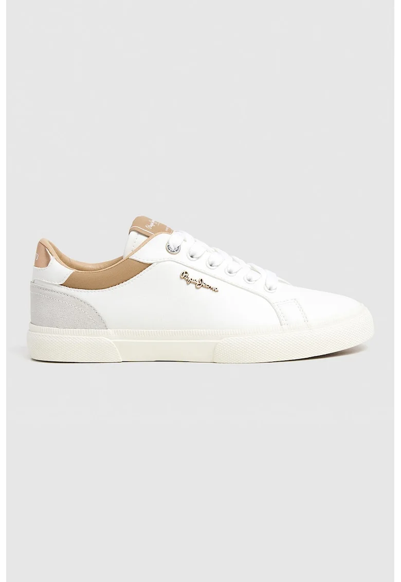Pantofi sport cu detalii de piele intoarsa, Alb/Caramel