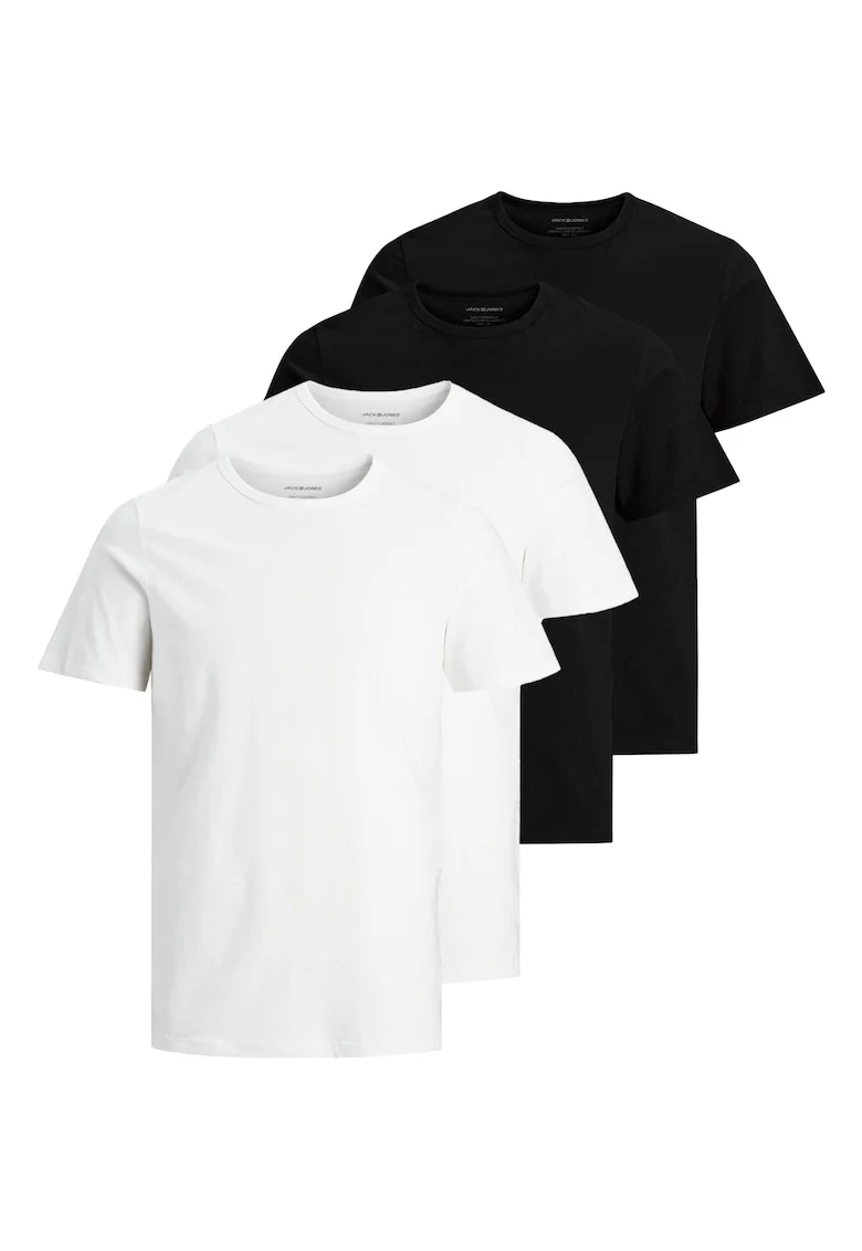 Set de tricouri cu decolteu la baza gatului Basic - 4 piese, Alb/Negru