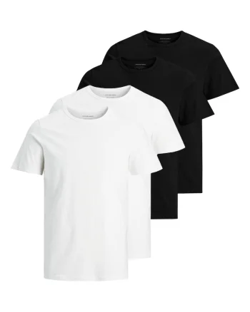 Set de tricouri cu decolteu la baza gatului Basic - 4 piese, Alb/Negru