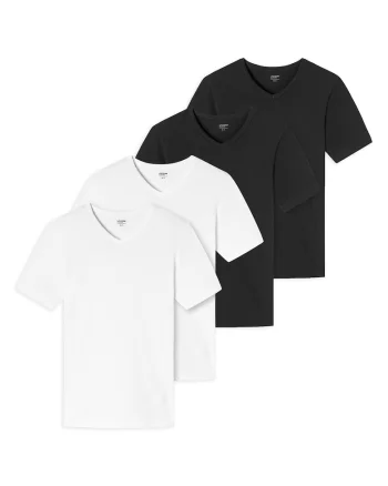 Set de tricouri cu decolteu in V - 4 piese, Alb/Negru