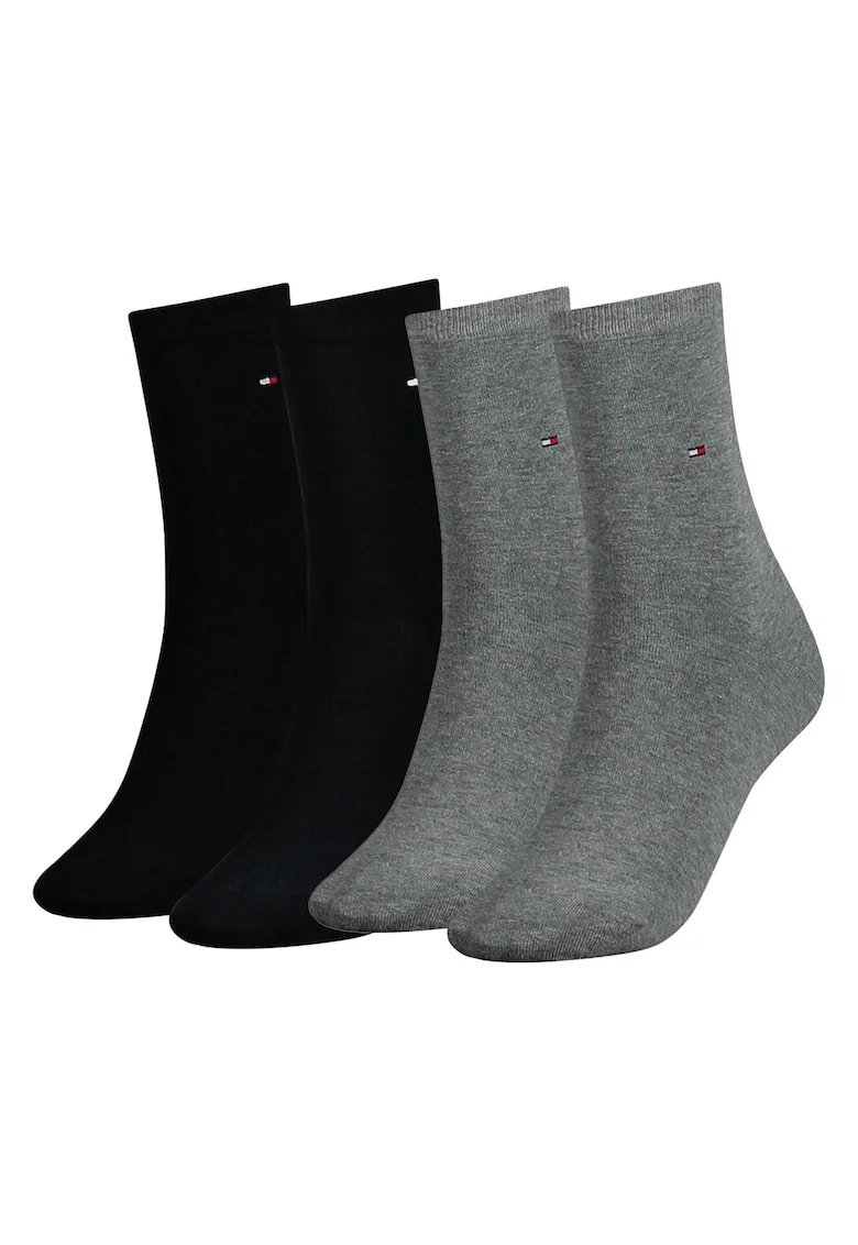 Set de sosete lungi cu logo brodat - 4 perechi, Negru/Gri deschis