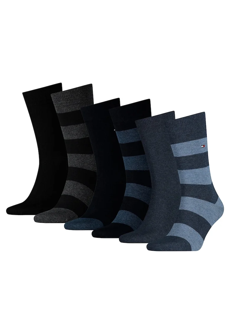 Set de sosete lungi cu dungi - 6 perechi, Negru/Albastru inchis