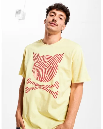 Tricou unisex cu decolteu la baza gatului si imprimeu logo, Galben