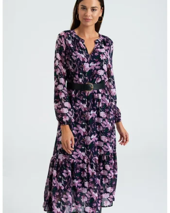 Rochie midi cu model floral, Lila/Bleumarin