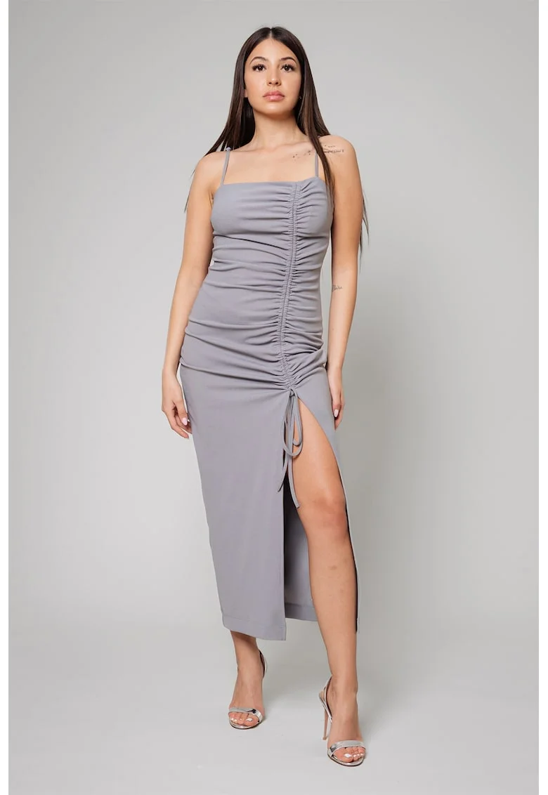 Rochie midi cu slit lateral, Gri cenusiu