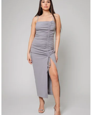 Rochie midi cu slit lateral, Gri cenusiu