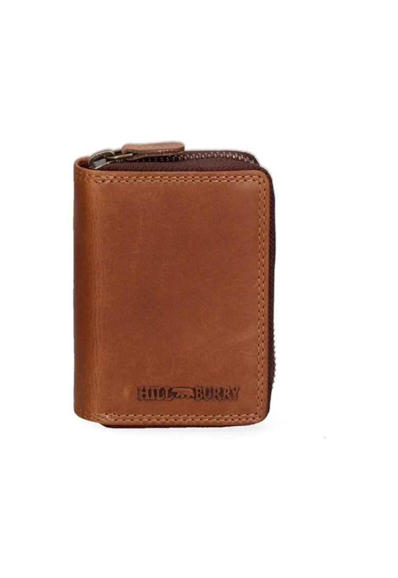 Portofel de piele cu logo, Maro cognac